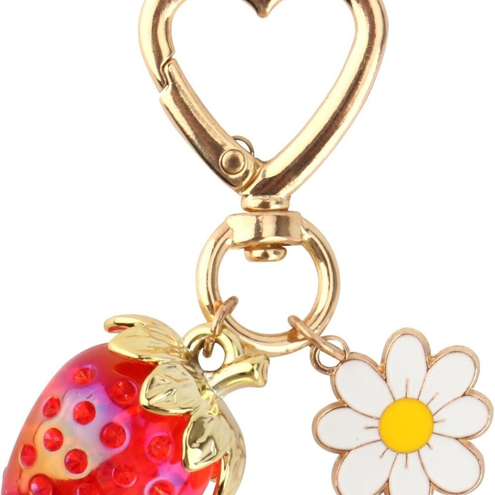 Cute Strawberry Keychain Charm - Backpack Decoration Heart Keychain Daisy Flower